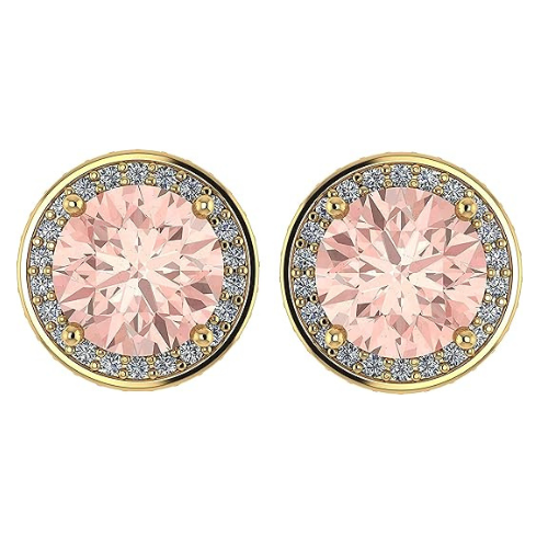 Simulated Morganite Pure Brilliance Zirconia Round Halo Stud Earrings in Solid Sterling Silver, Hypoallergenic