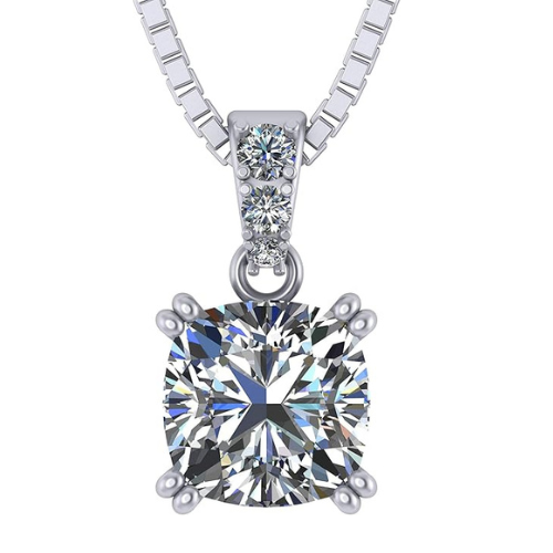 "Cushion cut solitaire necklace with simulated diamond.