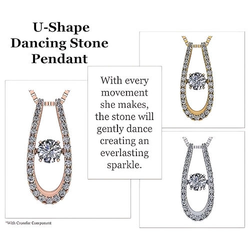 Model wearing Sterling Silver U Shape Dancing Necklace.