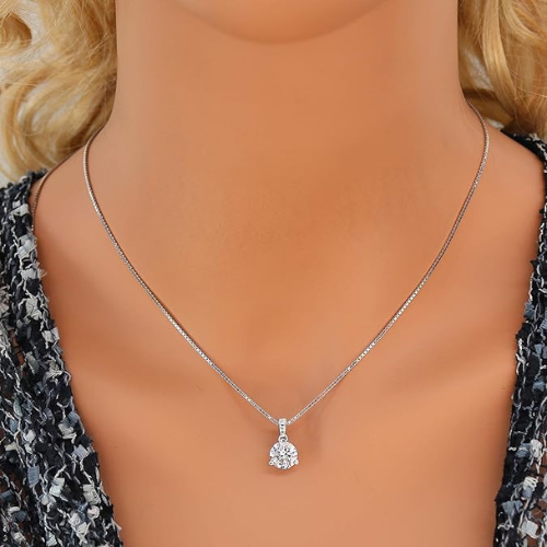 Diamond alternative solitaire necklace sterling silver.