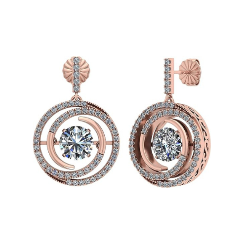 Central Diamond Center Circle Swirl Dancing Gemstone Dangle Earrings or Necklace in Sterling Silver w/Pure Brilliance Zirconia