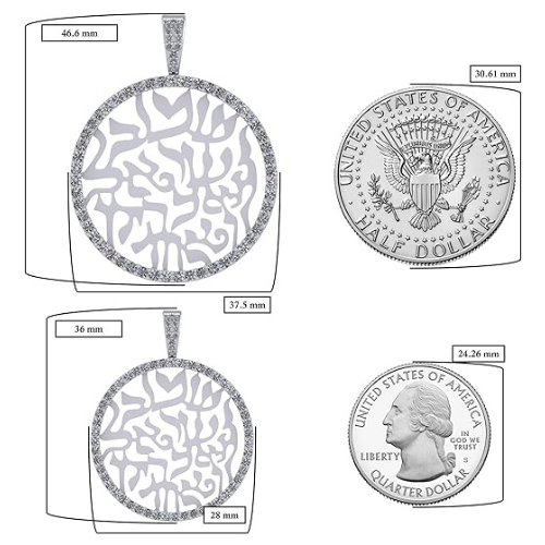 Central Diamond Center Shema Israel Full Hebrew Prayer Pendant Necklace in Solid Sterling Silver w/ Pure Brilliance Zirconia CZ(28mmx37mm)