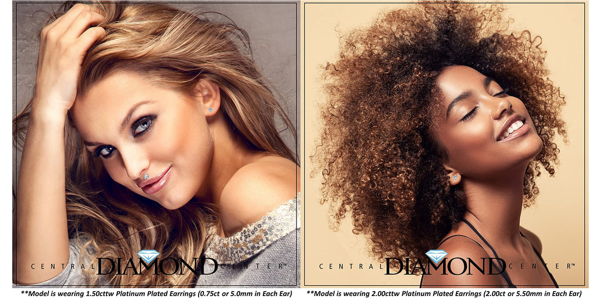 14K Gold Posts & Sterling Silver Princess Cut CZ Stud Earrings w/Pure Brilliance Zirconia, 1.50-4.00ctw