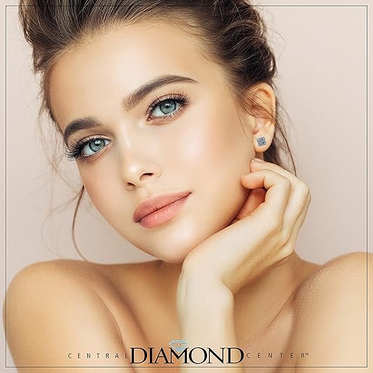 Princess Halo Earrings W/ Pure Brilliance Zirconia In Sterling Silver Mounting, Hypoallergenic