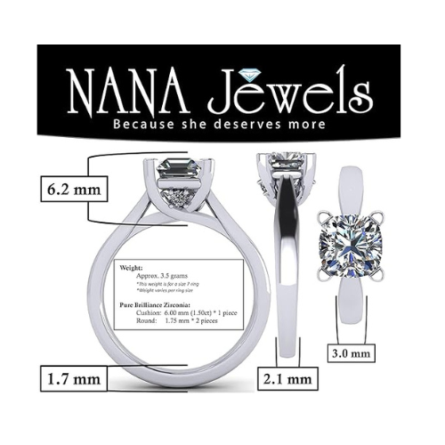 NANA Jewels 1.00-4.00ct Lucita Cushion & Princess Cut Solitaire Wedding Engagement Ring Series, 10K Gold w/Cubic Zirconia Simulated Diamond(B)