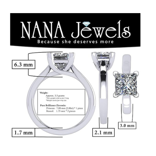 NANA Jewels Lucita Princess, Cushion Cut Solitaire Wedding Engagement Ring Series in 14K Gold w/Pure Brilliance Zirconia Simulated Diamond(B)