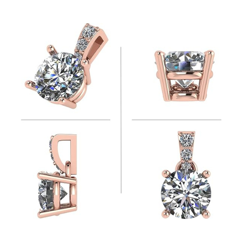 2 Carat Total Weight Moissanite Stud Earrings 14k Gold Post-Matching Solitaire Pendant in Sterling Silver