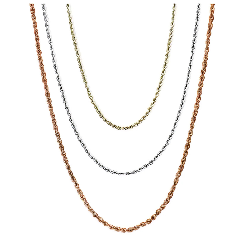 Front view of a versatile diamond cut rope chain.
