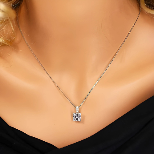 Nana Jewels Asscher Cut Simulate Diamond Solitaire Necklace With 22" Adjustable Box Chain- 7Mm(2Ct) Or 8Mm(3Ct) Look