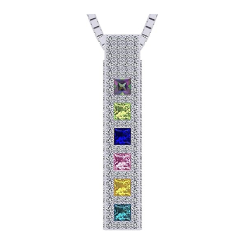 Central Diamond Center Princess Mothers Pendant Necklace w/ Pure Brilliance Zirconia Accent CZs Sterling Silver, 10K or 14K Gold