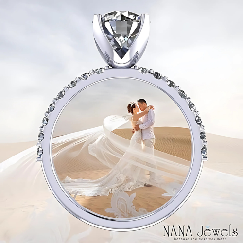 Elegant simulated diamond engagement ring, round solitaire.