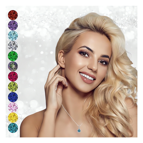 Front view of a customized solitaire halo necklace.