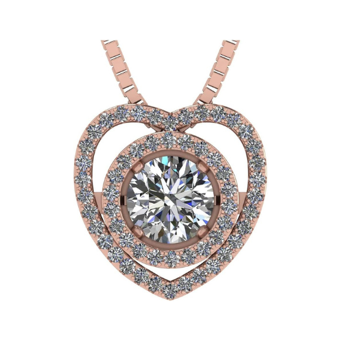 Circle in Heart Dancing Gemstone Necklace in Solid 925 Sterling Silver made w/ Pure Brilliance Zirconia