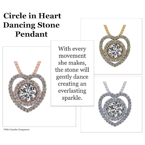 Model wearing Sterling Silver Heart Circle Dancing Necklace.