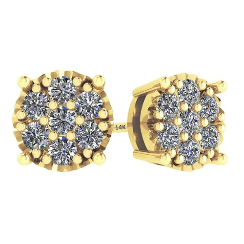 Diamond Stud Earrings CVD Lab Grown Diamonds solid 14K post & Silver basket, 7 or 9 Stone Cluster