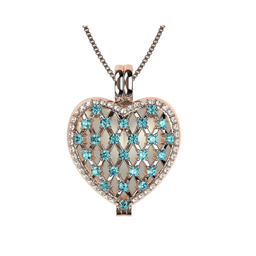 Central Diamond Center Heart of Hearts Birthstone Locket Necklace Pendant in Sterling Silver & Mother of Pearl