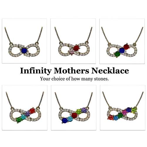 Simulated gemstones set in the Infinity Mothers Necklace.