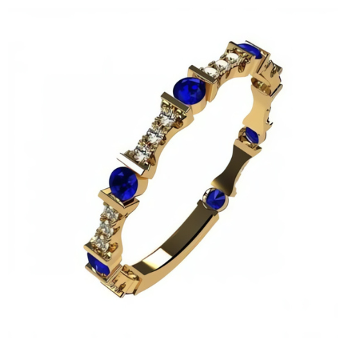 Round simulated birthstone ring band, gold plated.