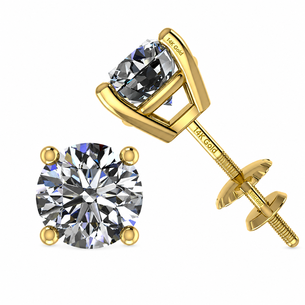 Central Diamond Center Round Cut CVD Lab-grown Diamond Stud Earrings 14K solid Gold from 0.20ct to 2.00ct E-F VS-SI