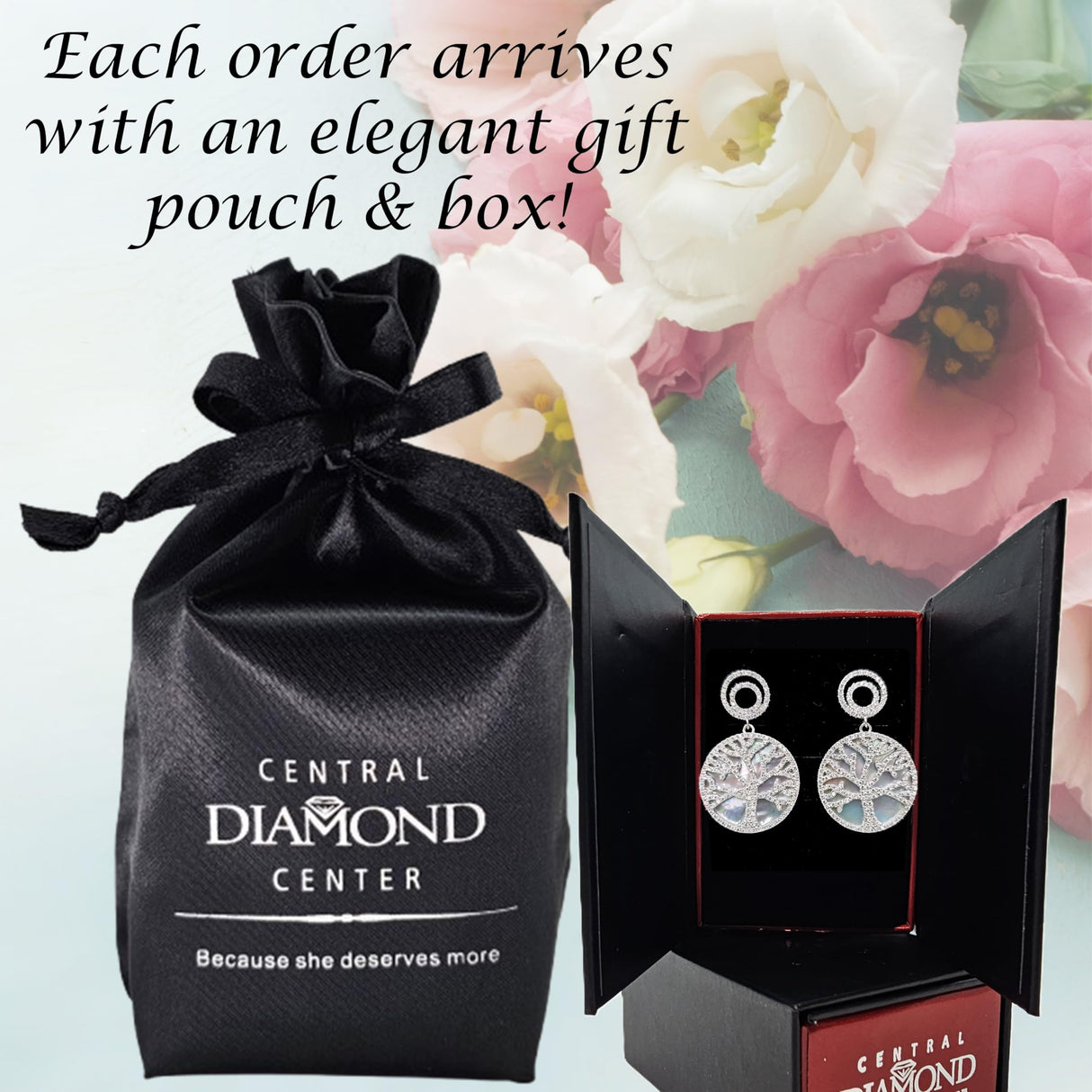 Central Diamond Center Sterling Silver Tree of Life Pendant Necklace or Earrings with CZ and Mother of Pearl β Gift for Women