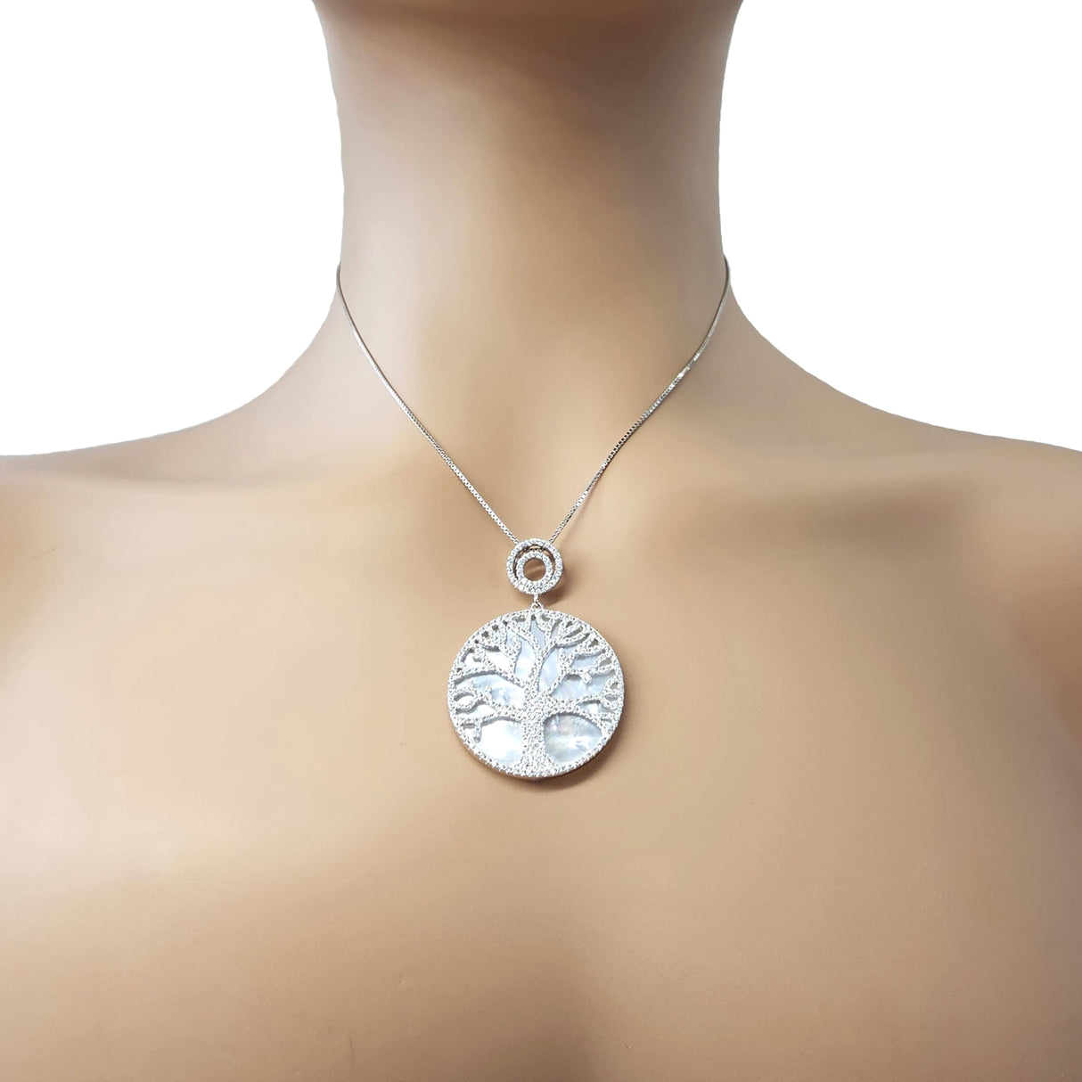 Central Diamond Center Sterling Silver Tree of Life Pendant Necklace or Earrings with CZ and Mother of Pearl β Gift for Women