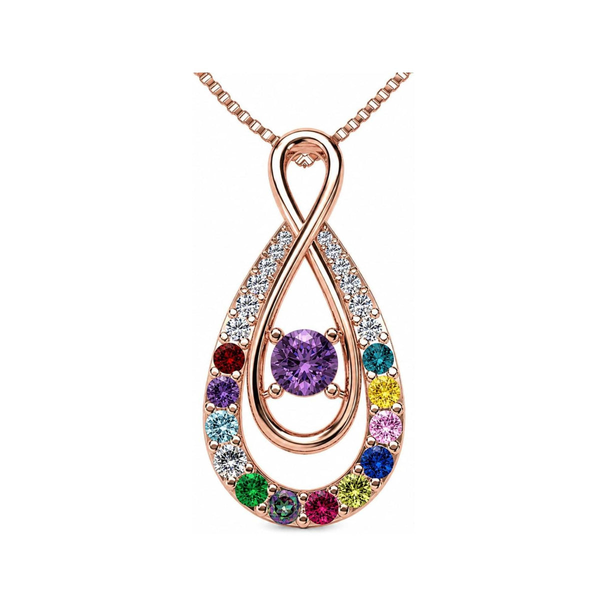Yours Infinity Mother & Child Birthstone Necklace w/ 1 to 12 Stones in Silver, 10K, or 14K Gold