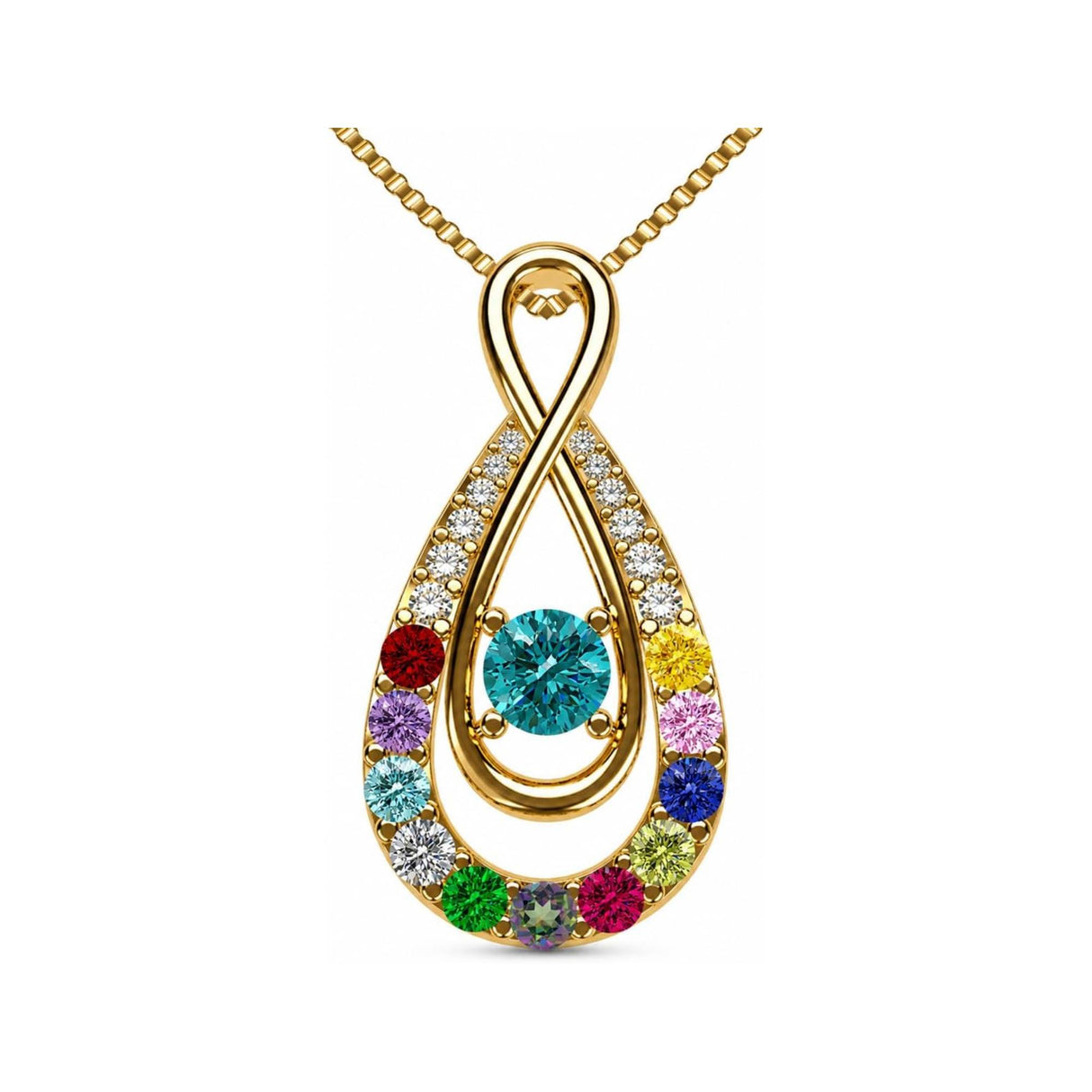 Yours Infinity Mother & Child Birthstone Necklace w/ 1 to 12 Stones in Silver, 10K, or 14K Gold