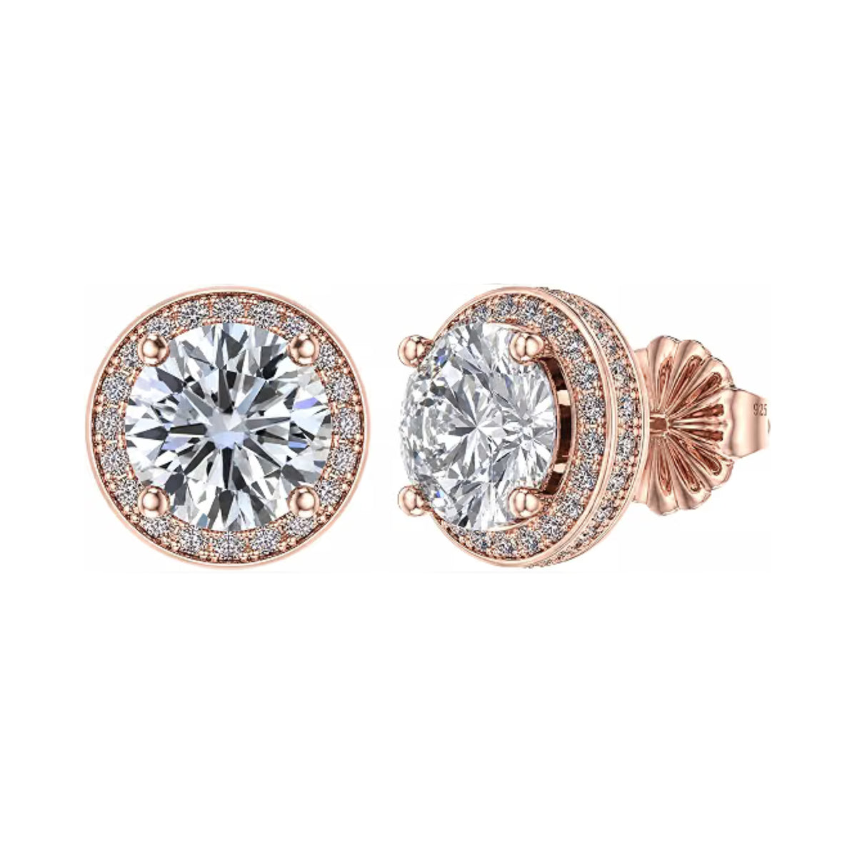 Round Halo Stud Earrings 0.85cttw-4.50cttw in Sterling Silver w/Pure Brilliance Zirconia, Hypoallergenic
