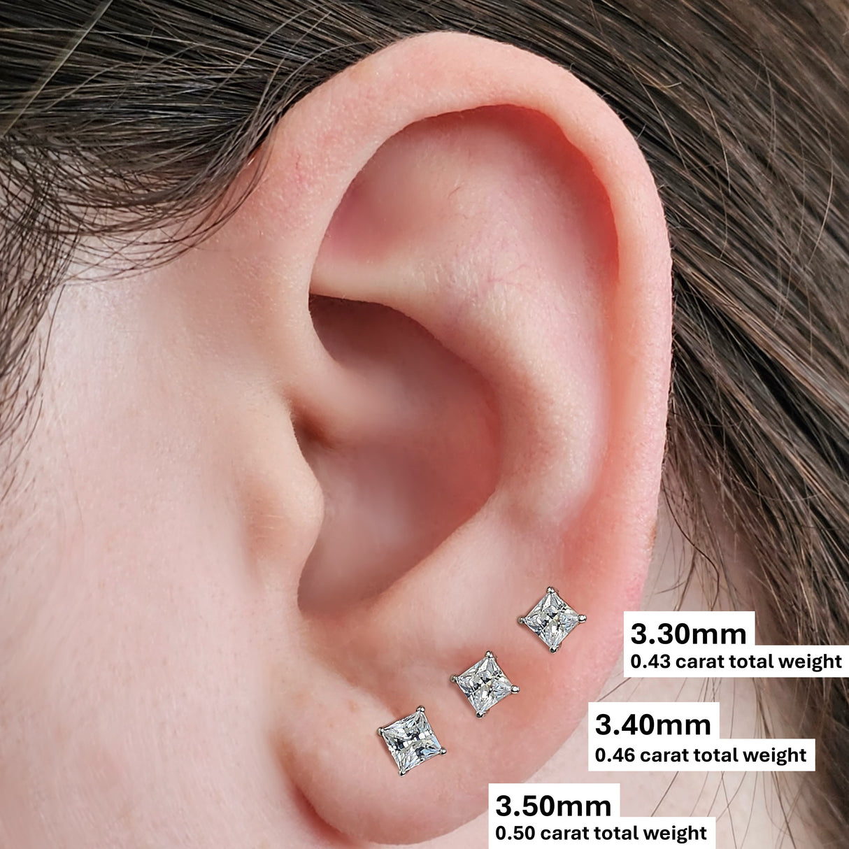 Central Diamond Center Princess Cut CVD Lab-grown Diamond Stud Earrings 14K solid Gold from 0.20ct to 2.00ct E-F VS-SI