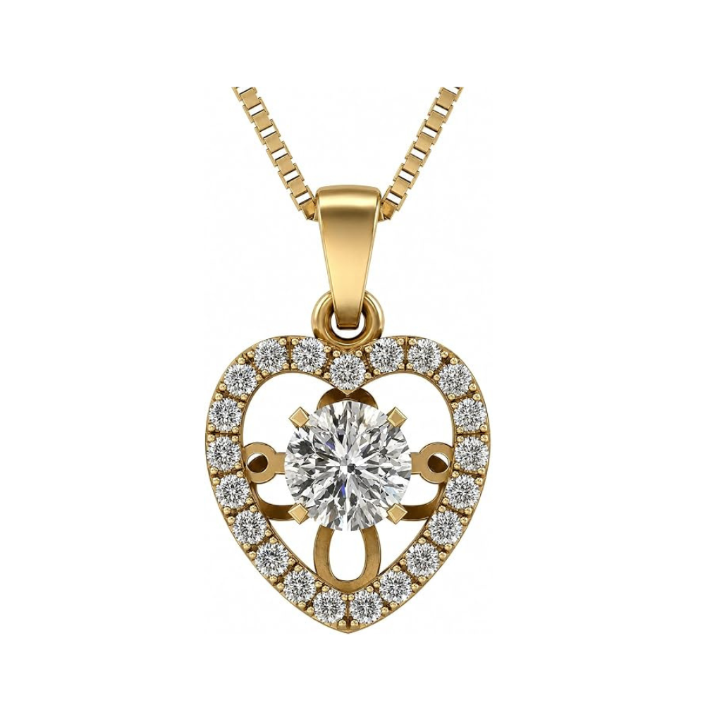 Central Diamond Center Heart Dancing Gemstone Necklace for Women in 925 Sterling Silver w/Pure Brilliance Zirconia