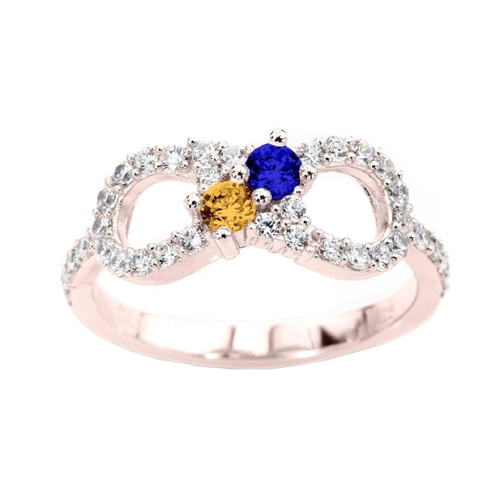 Central Diamond Center Infinity Couples 2 Stone Ring w/Simulated Birthstones in Silver, 10K or 14K Gold
