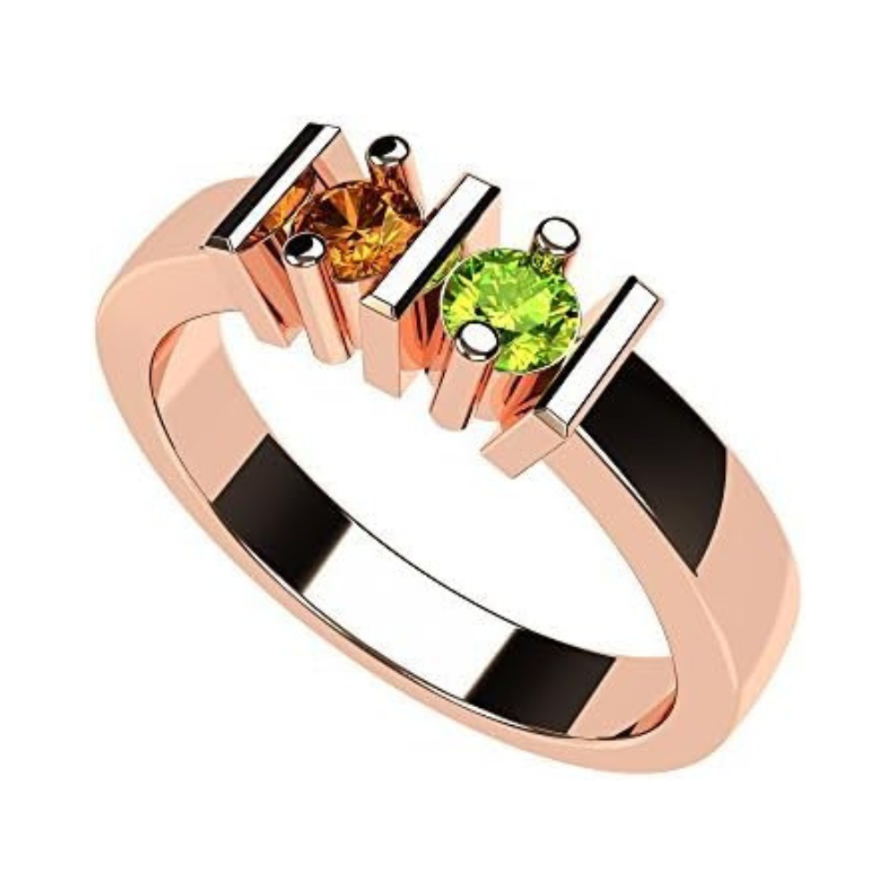 Central Diamond Center Straight Bar Couples 2 Stone Ring w/ Simulated Birthstones in Sterling Silver, 10K or 14K Gold