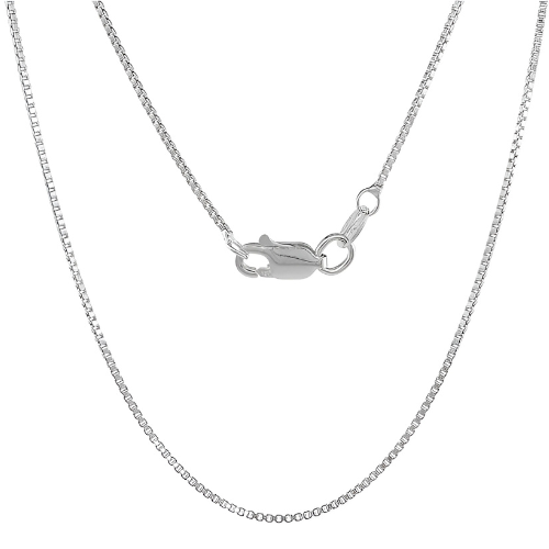 Sterling Silver Box Chain Made in Italy, white gold plated.