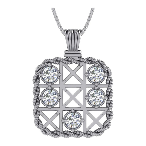 Central Diamond Center Solid Sterling Silver Tic Tac Toe Necklace made with Pure Brilliance Zirconia