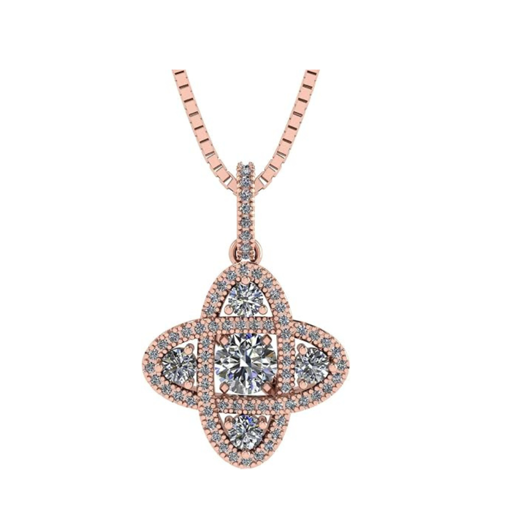 Central Diamond Center 4 Points Dancing Gemstone Pendant Necklace in Sterling Silver & Pure Brilliance Zirconia CZ