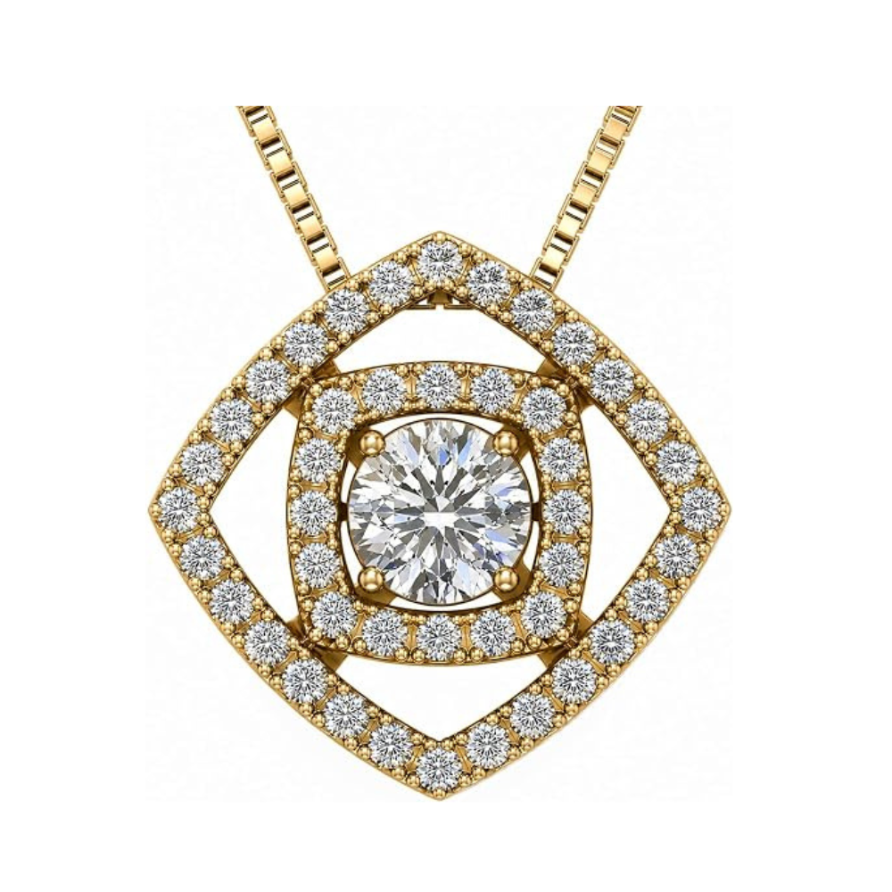 Central Diamond Center Double Square Dancing Gemstone Necklace for Women in Sterling Silver w/Pure Brilliance Zirconia
