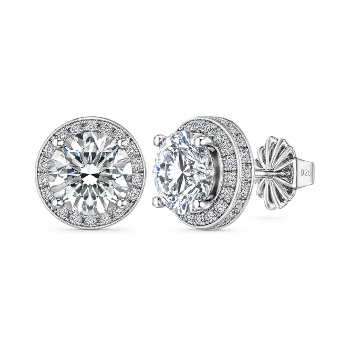 Round Halo Stud Earrings 0.85cttw-4.50cttw in Sterling Silver w/Pure Brilliance Zirconia, Hypoallergenic