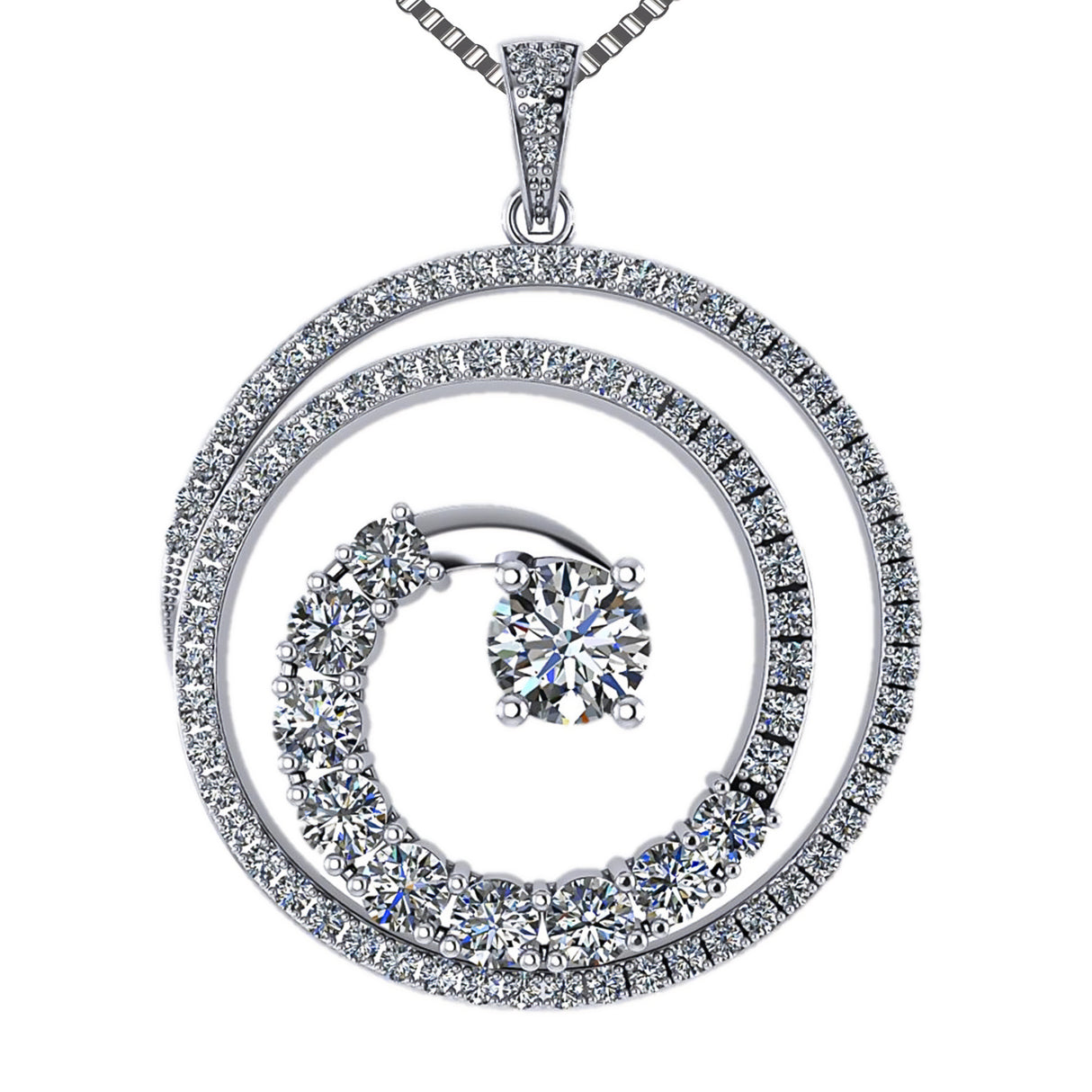Elegant sterling silver swirl necklace with simulated diamond.