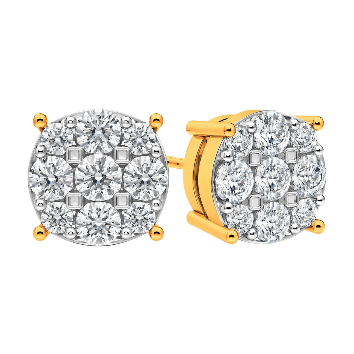 Diamond Stud Earrings CVD Lab Grown Diamonds solid 14K post & Silver basket, 7 or 9 Stone Cluster
