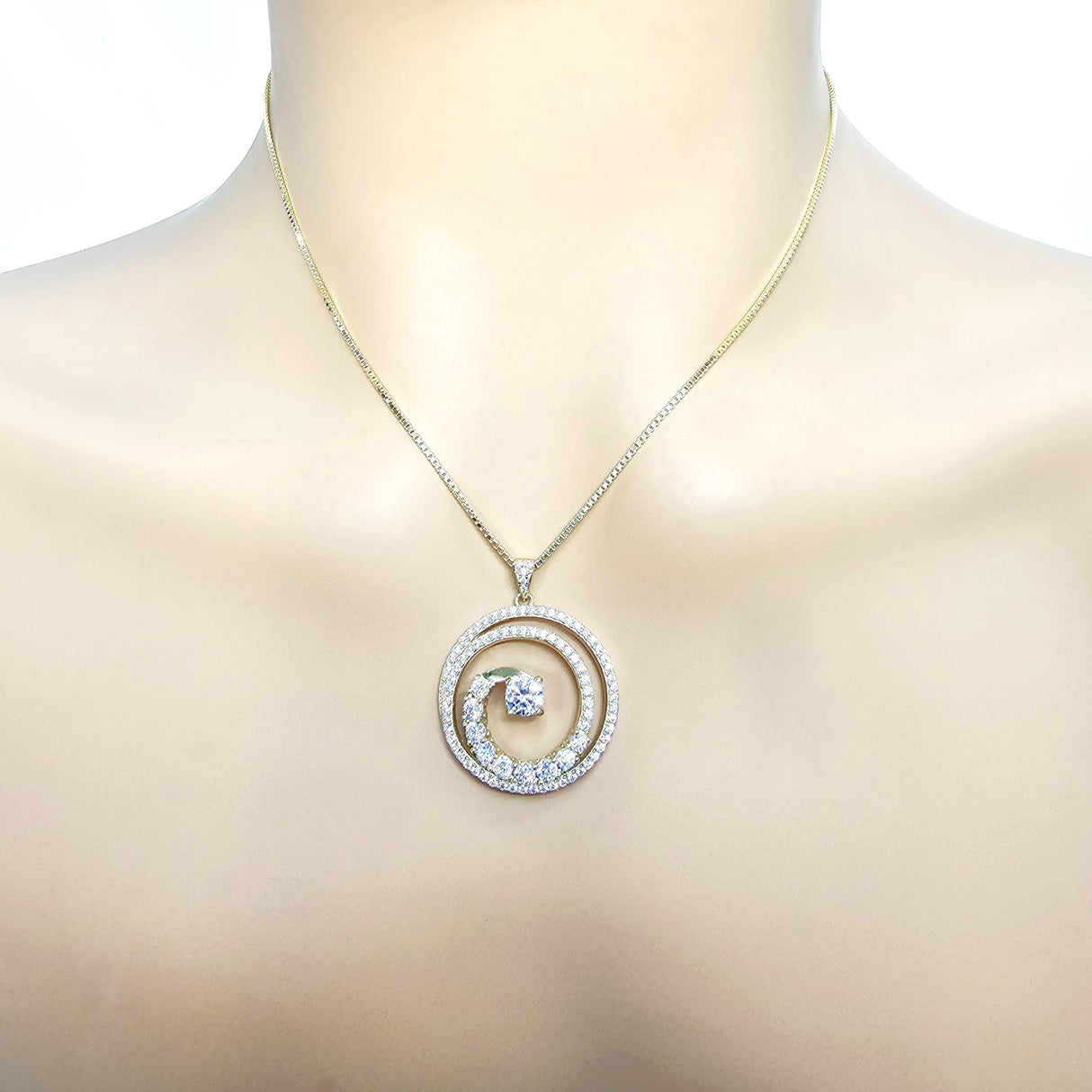 Elegant Swirl Simulated Diamond Necklace – Solid Sterling Silver, Platinum Plated – Dazzling Central Diamond Accent for Women