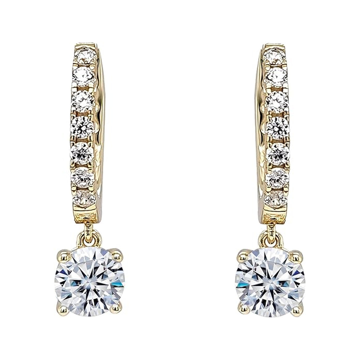 Central Diamond Center Sterling Silver Hoop Earrings with Round-Cut Simulated Diamond Dangle β 2.5 CTW CZ, Prong Set, Elegant Drop Hoops for Women