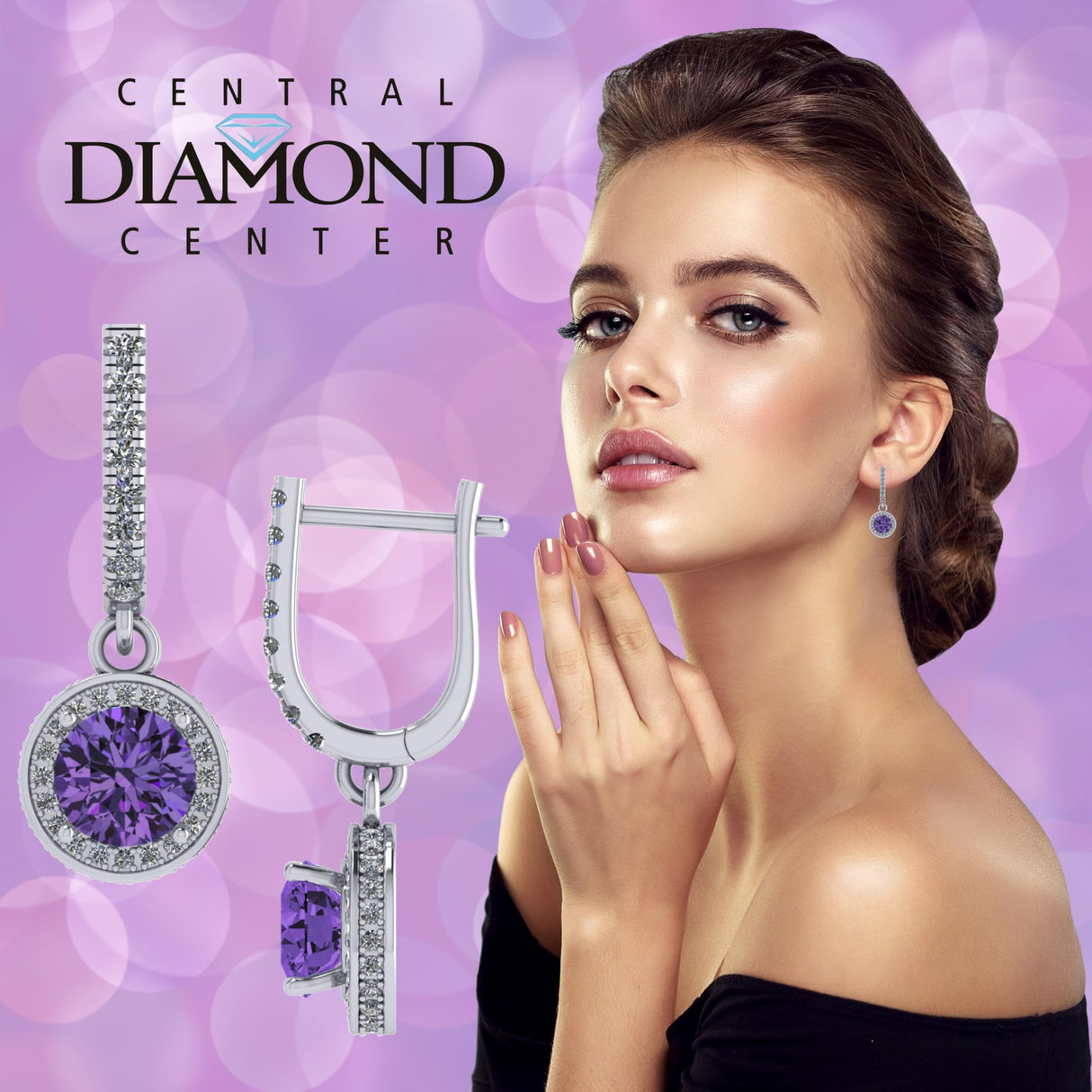 Halo Birthstone Dangle Earrings w/ Pure Brilliance Zirconia Accent Gemstones in Sterling Silver for Women