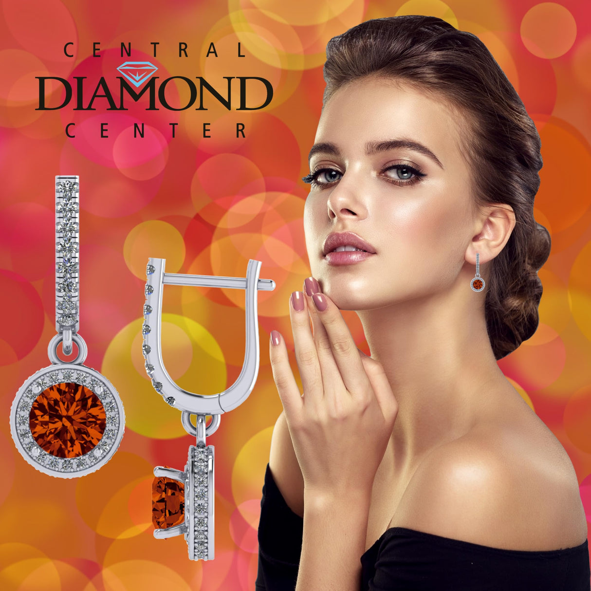 Halo Birthstone Dangle Earrings w/ Pure Brilliance Zirconia Accent Gemstones in Sterling Silver for Women