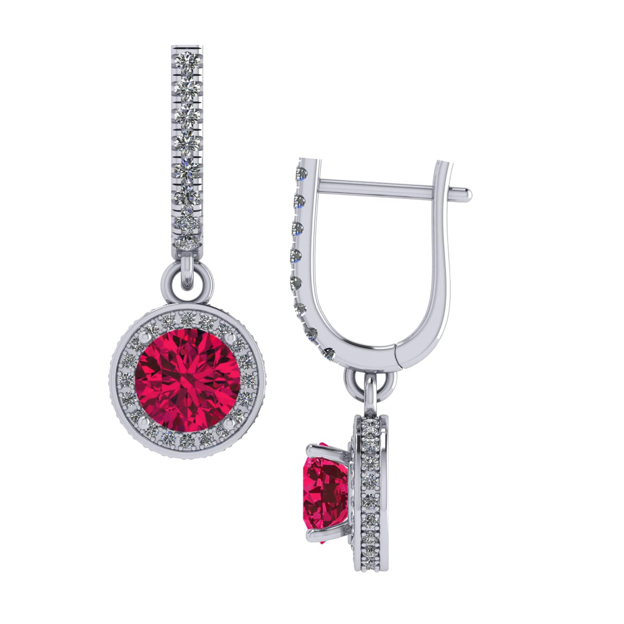 Halo Birthstone Dangle Earrings w/ Pure Brilliance Zirconia Accent Gemstones in Sterling Silver for Women