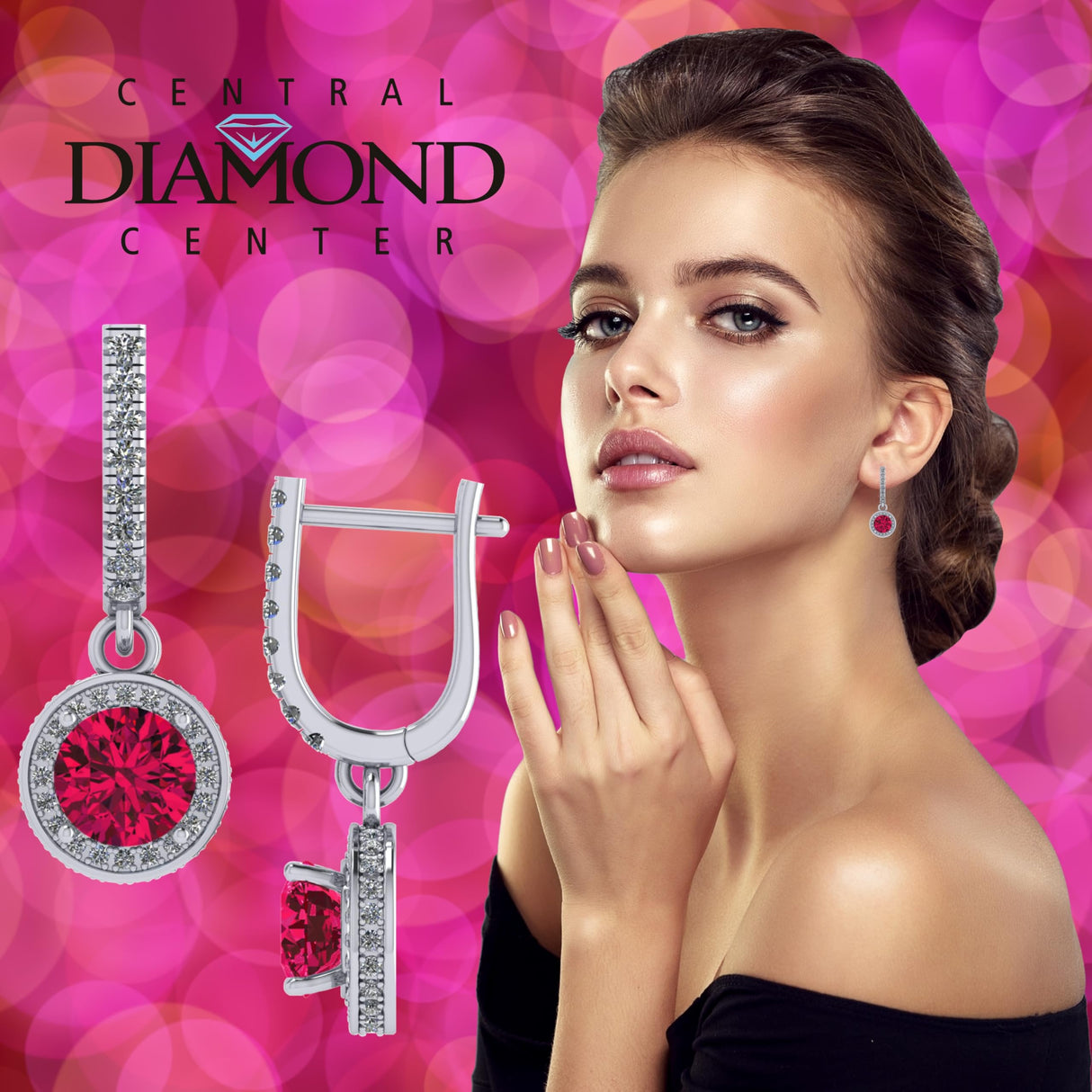 Halo Birthstone Dangle Earrings w/ Pure Brilliance Zirconia Accent Gemstones in Sterling Silver for Women