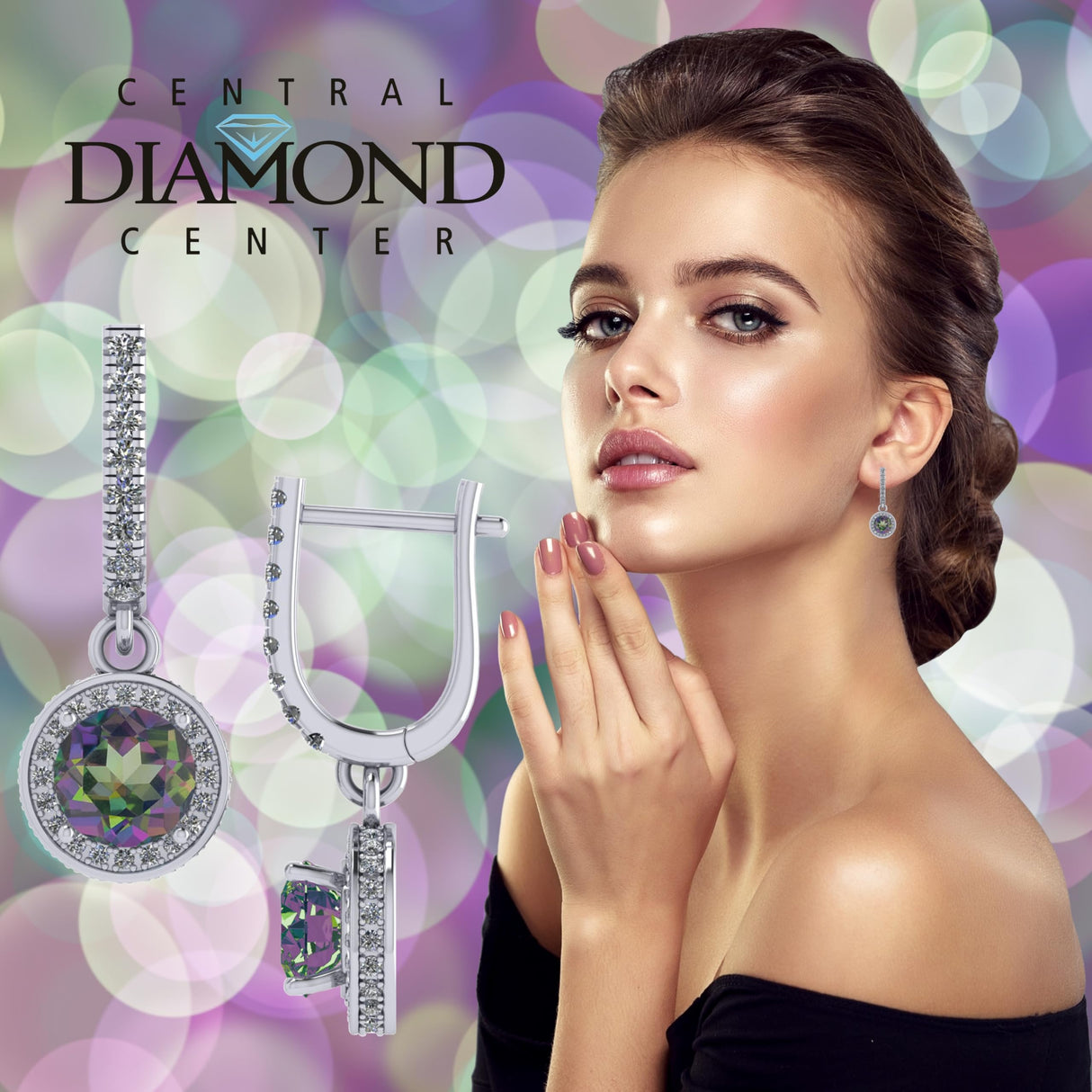 Halo Birthstone Dangle Earrings w/ Pure Brilliance Zirconia Accent Gemstones in Sterling Silver for Women