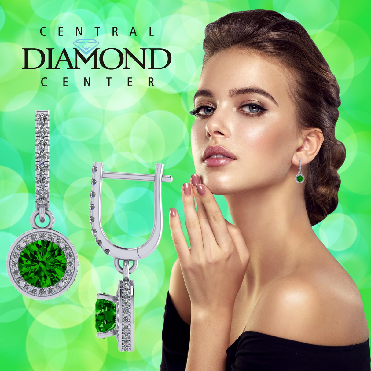 Halo Birthstone Dangle Earrings w/ Pure Brilliance Zirconia Accent Gemstones in Sterling Silver for Women