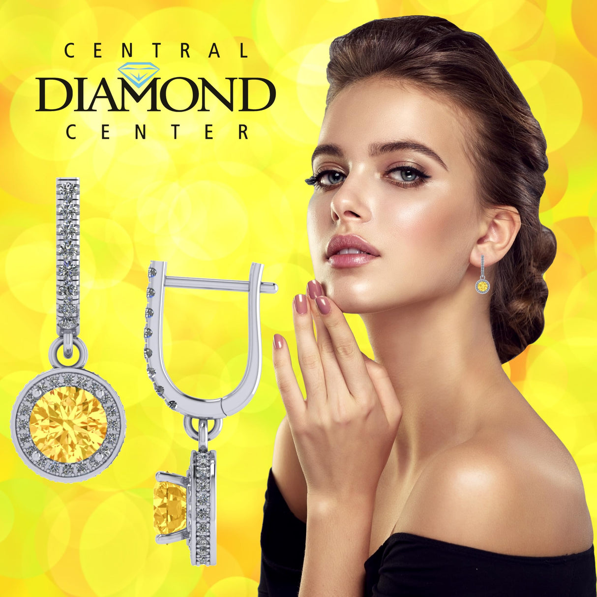 Halo Birthstone Dangle Earrings w/ Pure Brilliance Zirconia Accent Gemstones in Sterling Silver for Women