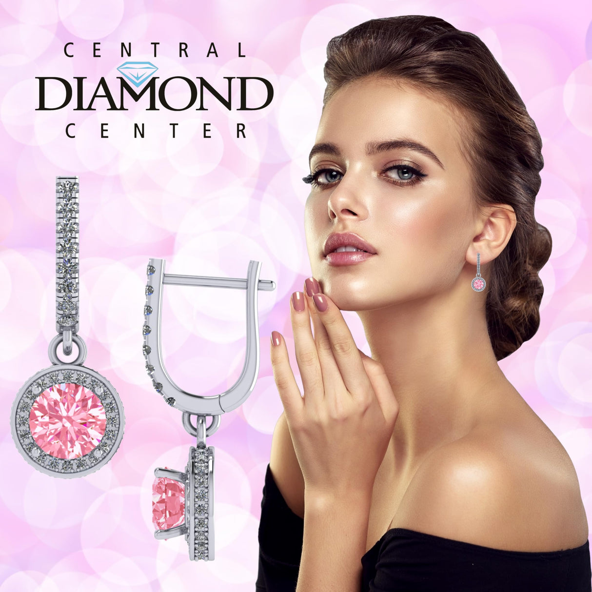 Halo Birthstone Dangle Earrings w/ Pure Brilliance Zirconia Accent Gemstones in Sterling Silver for Women
