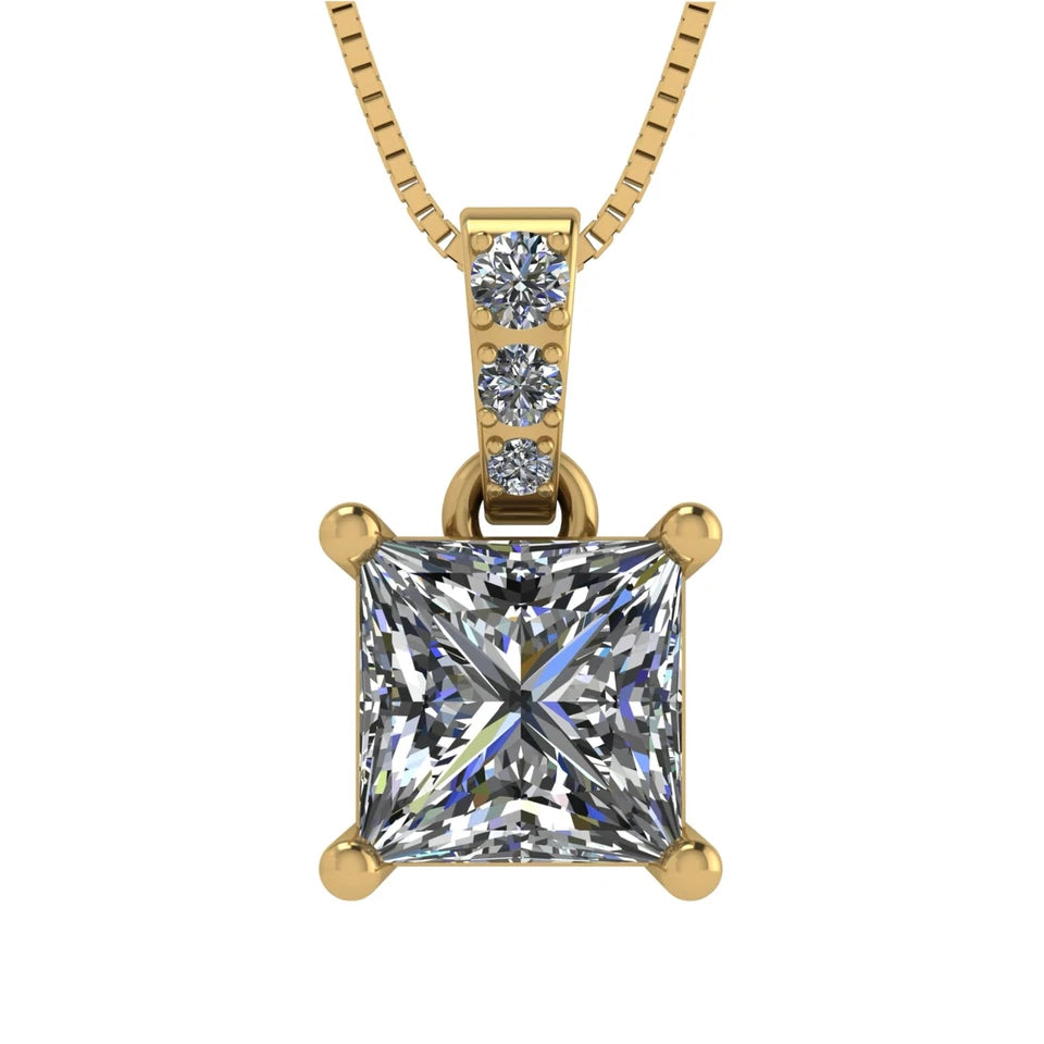 Princess Cut Solitaire Necklace, 4 Prong Sterling Silver w/Pure Brilliance Zirconia, 6.0mm, 7.0mm & 8.0mm